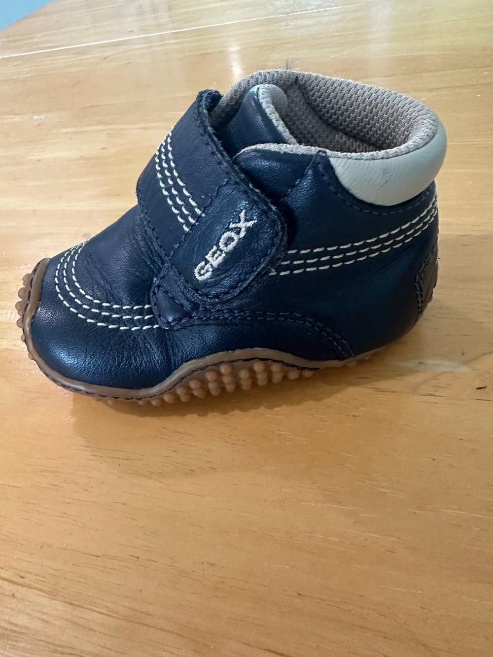 Geox Respira Baby Infant Walker Leather Boots Navy with Tan Sole Toddler Size 3